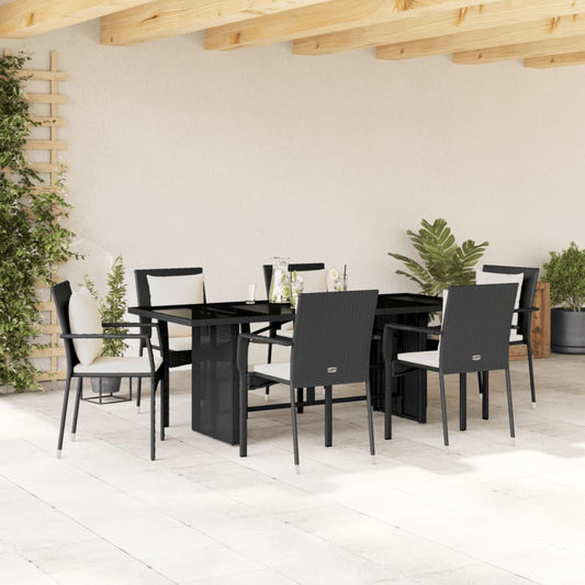 vidaXL Set de comedor de jardín 7 pzas y cojines ratán sintético negro