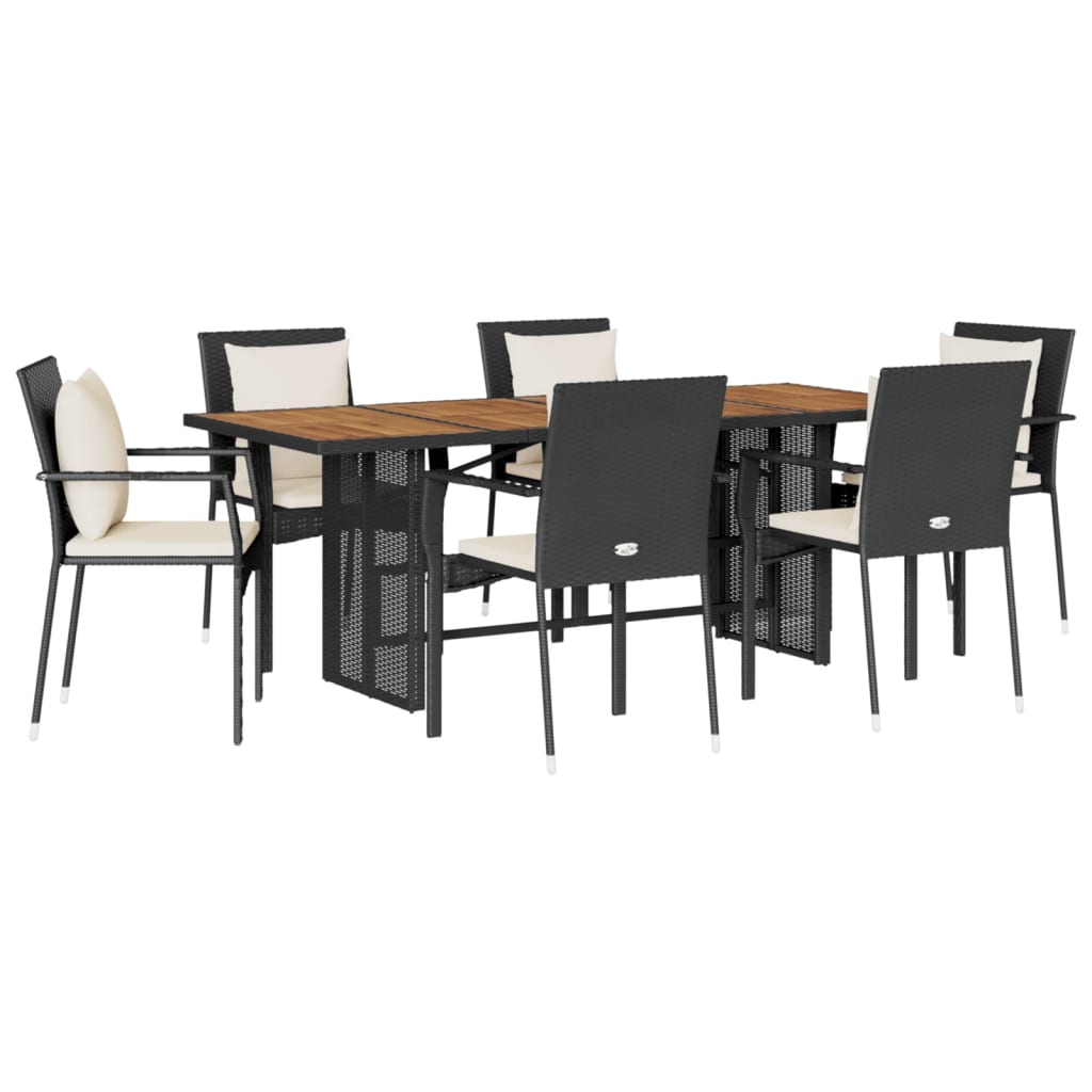 vidaXL Set de comedor de jardín 7 pzas y cojines ratán sintético negro