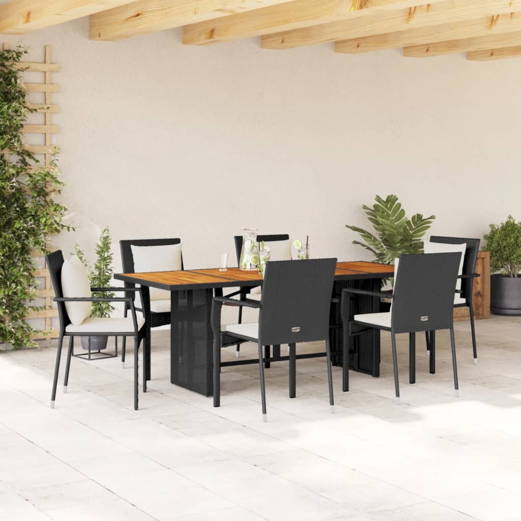 vidaXL Set de comedor de jardín 7 pzas y cojines ratán sintético negro