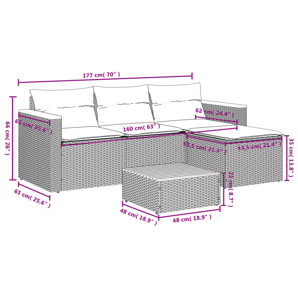 vidaXL Set sofás jardín y cojines 5 pzas ratán sintético acacia beige