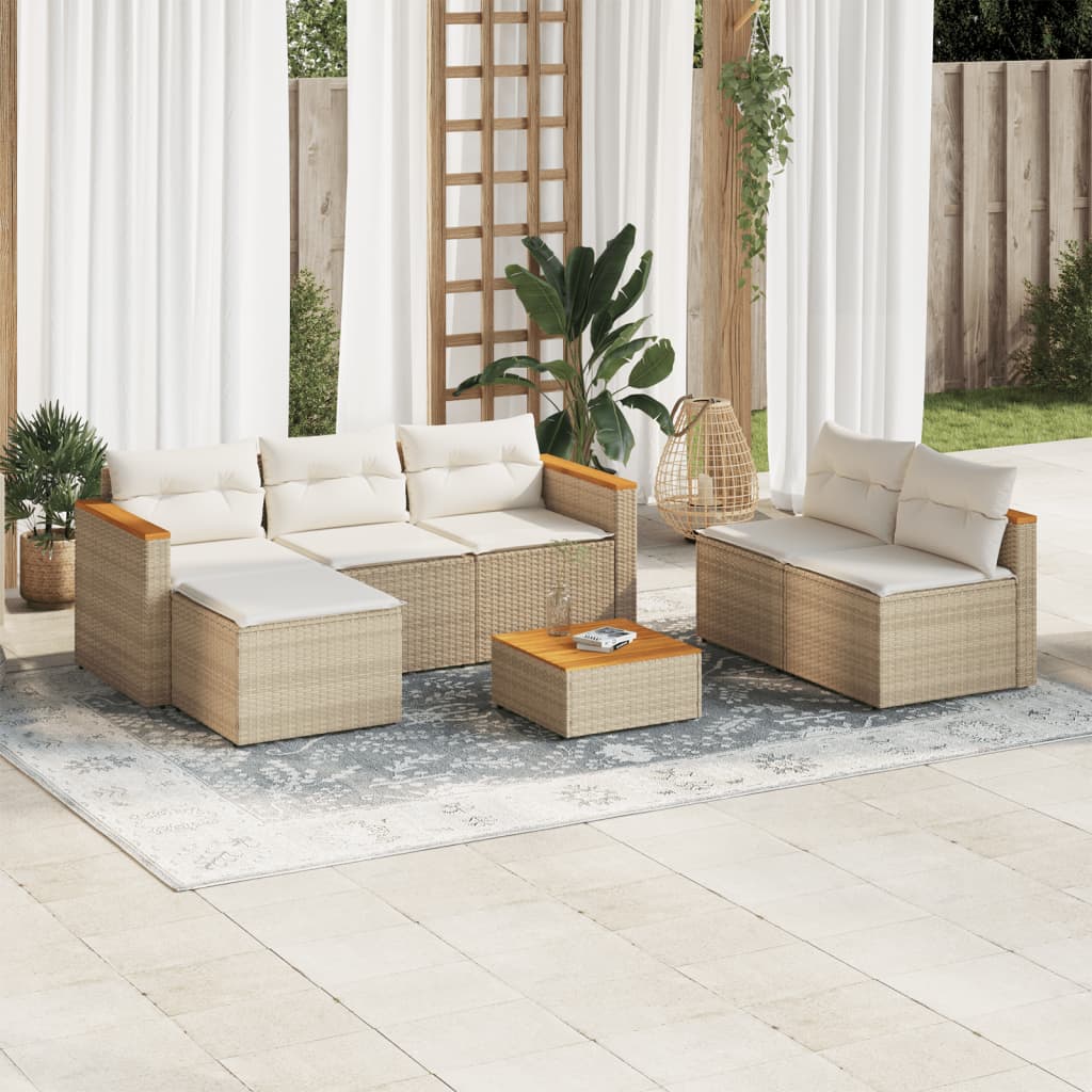 vidaXL Set sofás jardín y cojines 5 pzas ratán sintético acacia beige