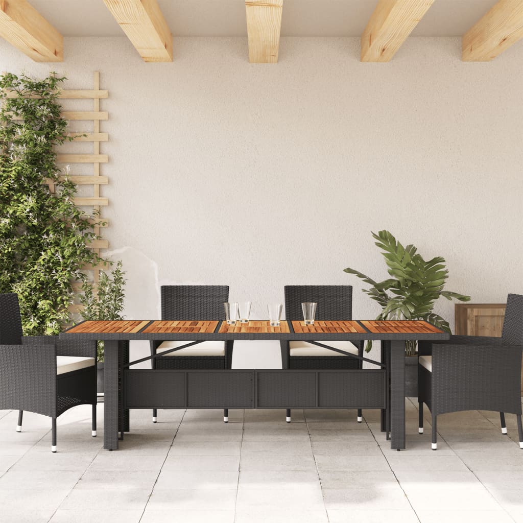 vidaXL Mesa de jardín superficie madera acacia ratán negro 240x90x75cm