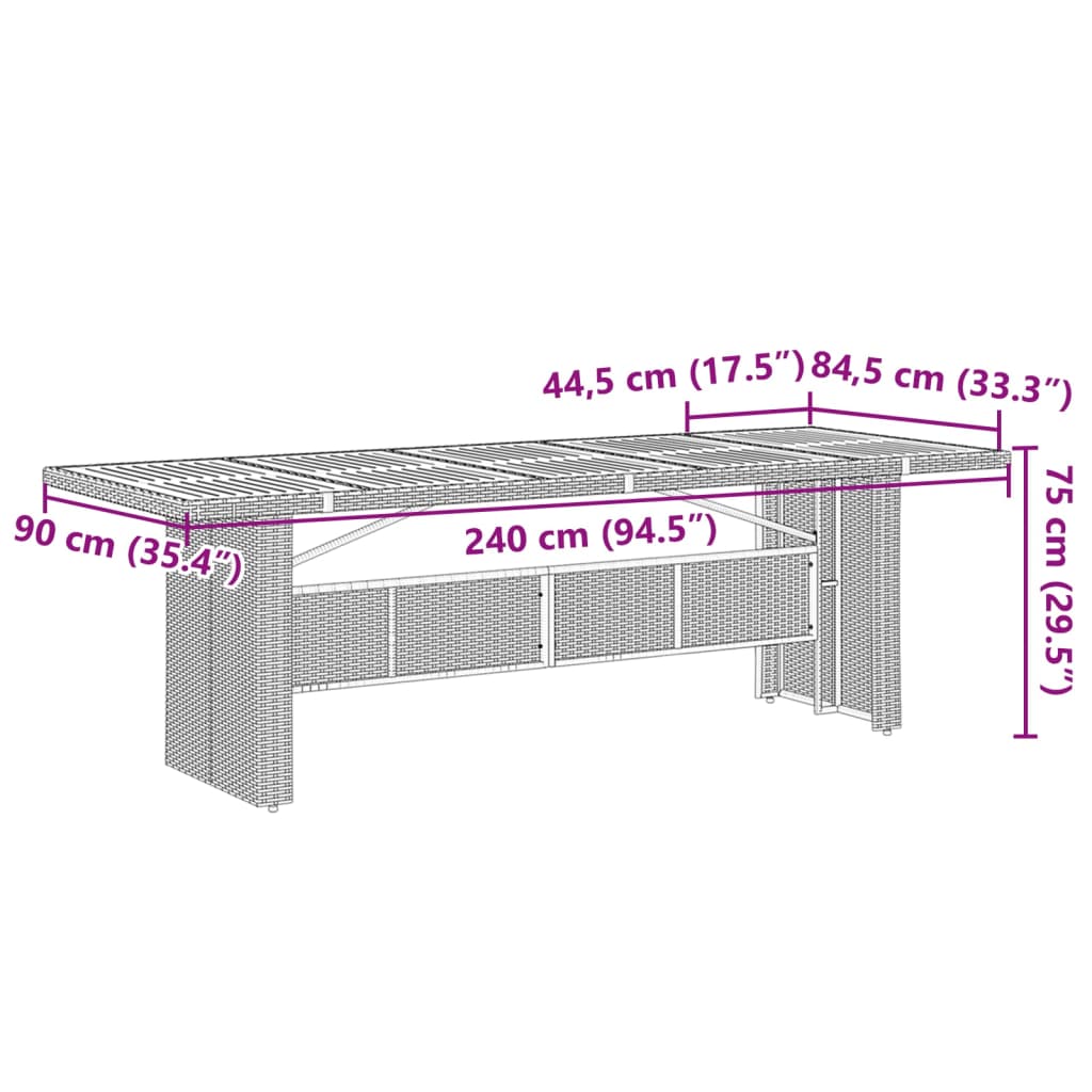 vidaXL Mesa de jardín superficie madera acacia ratán negro 240x90x75cm