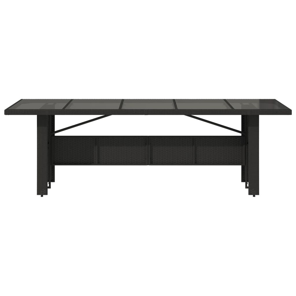 vidaXL Mesa de jardín superficie de vidrio ratán PE negro 240x90x75 cm