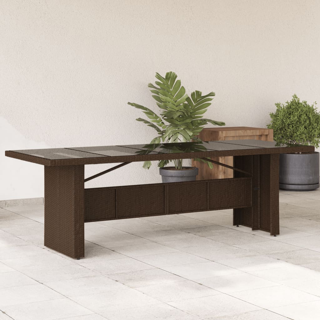 vidaXL Mesa de jardín superficie de vidrio ratán PE marrón 240x90x75cm