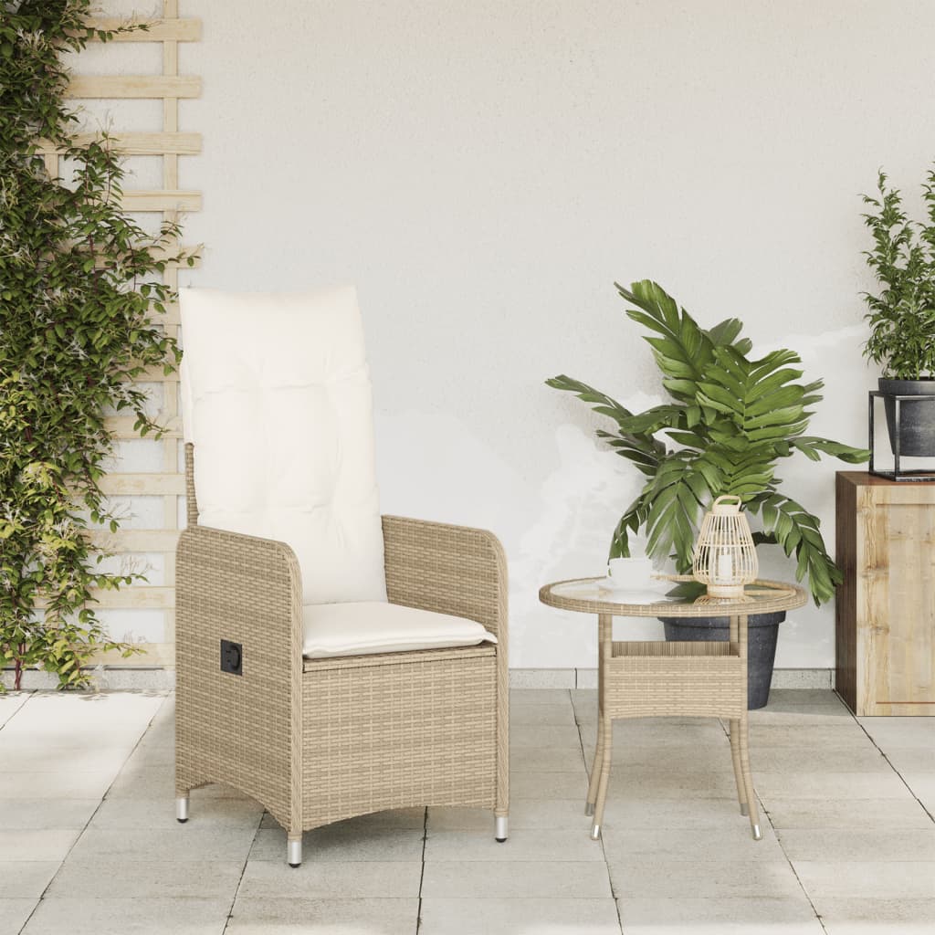 vidaXL Silla de jardín reclinable con cojines ratán sintético beige