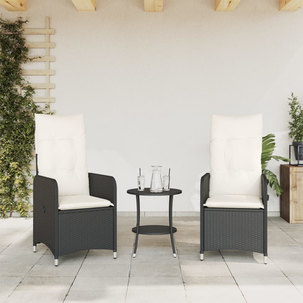 vidaXL Sillones reclinable jardín cojines 2 uds ratán sintético negro