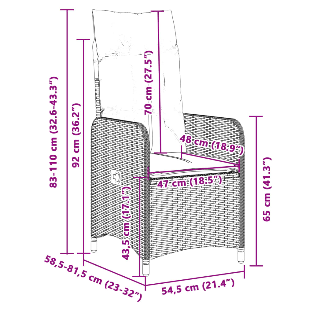 vidaXL Sillones reclinable jardín cojines 2 uds ratán sintético negro