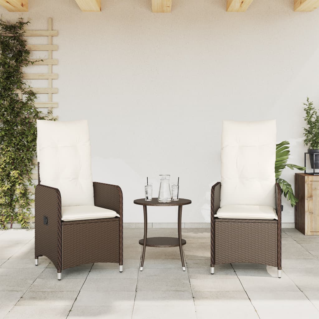 vidaXL Sillones reclinables jardín con cojines marrones 2 uds ratán PE