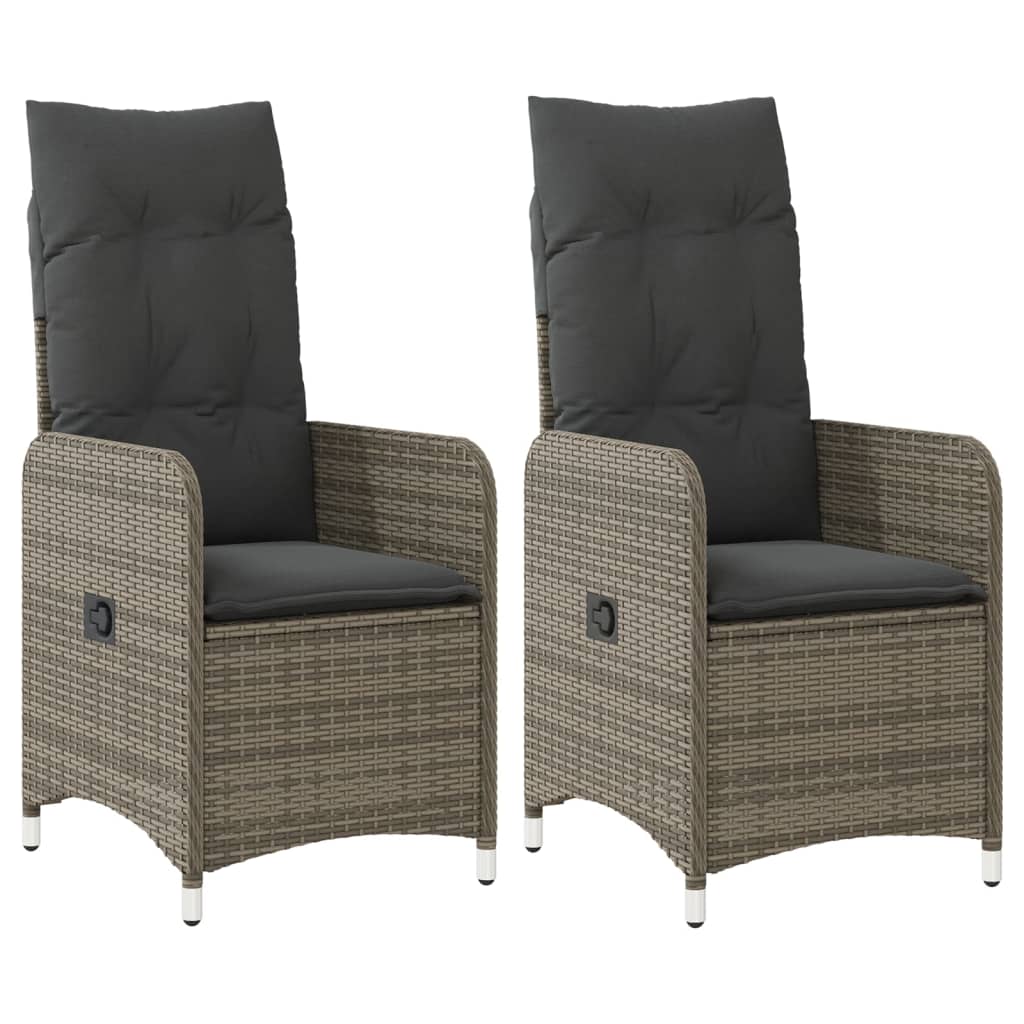 vidaXL Sillones reclinable jardín y cojines 2 uds ratán sintético gris