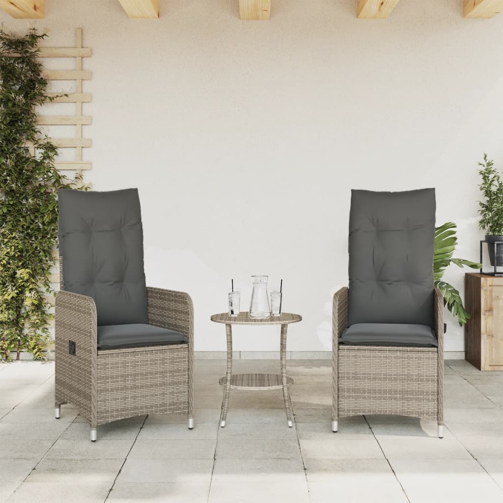 vidaXL Sillones reclinable jardín y cojines 2 uds ratán sintético gris