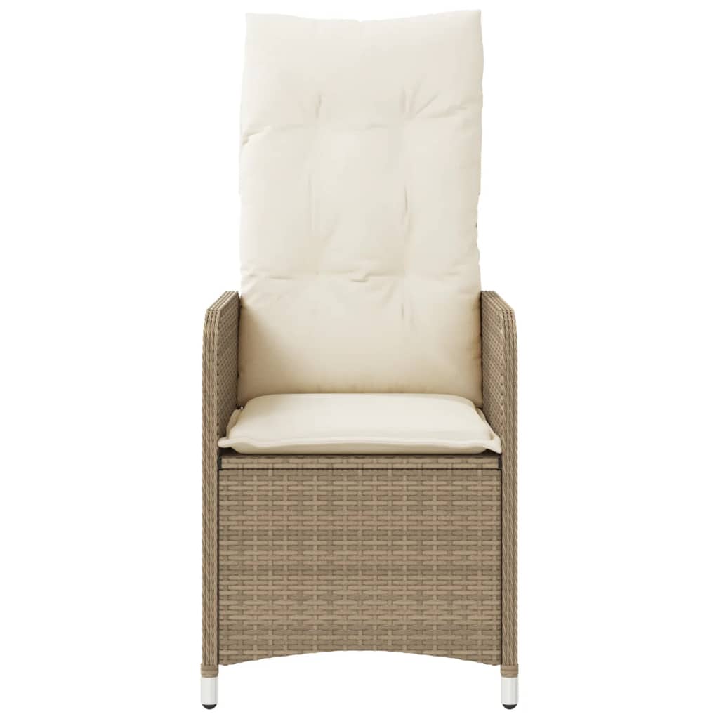 vidaXL Sillones reclinables de jardín con mesa 2 uds ratán PE beige