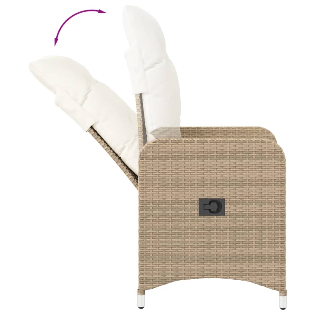 vidaXL Sillones reclinables de jardín con mesa 2 uds ratán PE beige