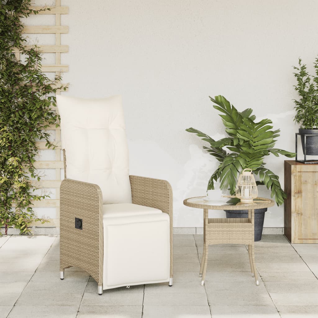 vidaXL Silla de jardín reclinable con cojines ratán sintético beige