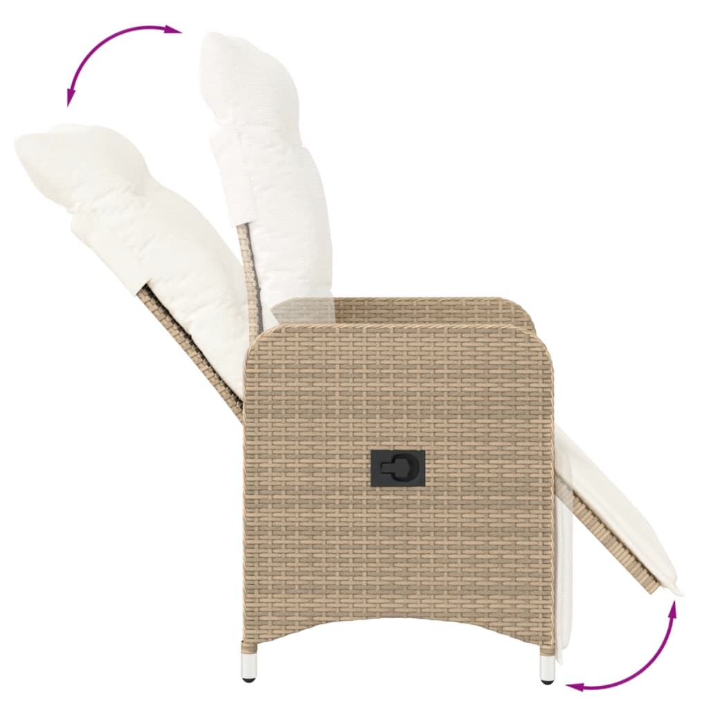 vidaXL Silla de jardín reclinable con cojines ratán sintético beige