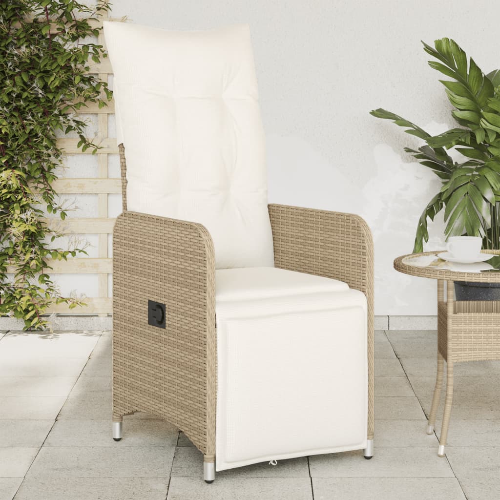 vidaXL Silla de jardín reclinable con cojines ratán sintético beige