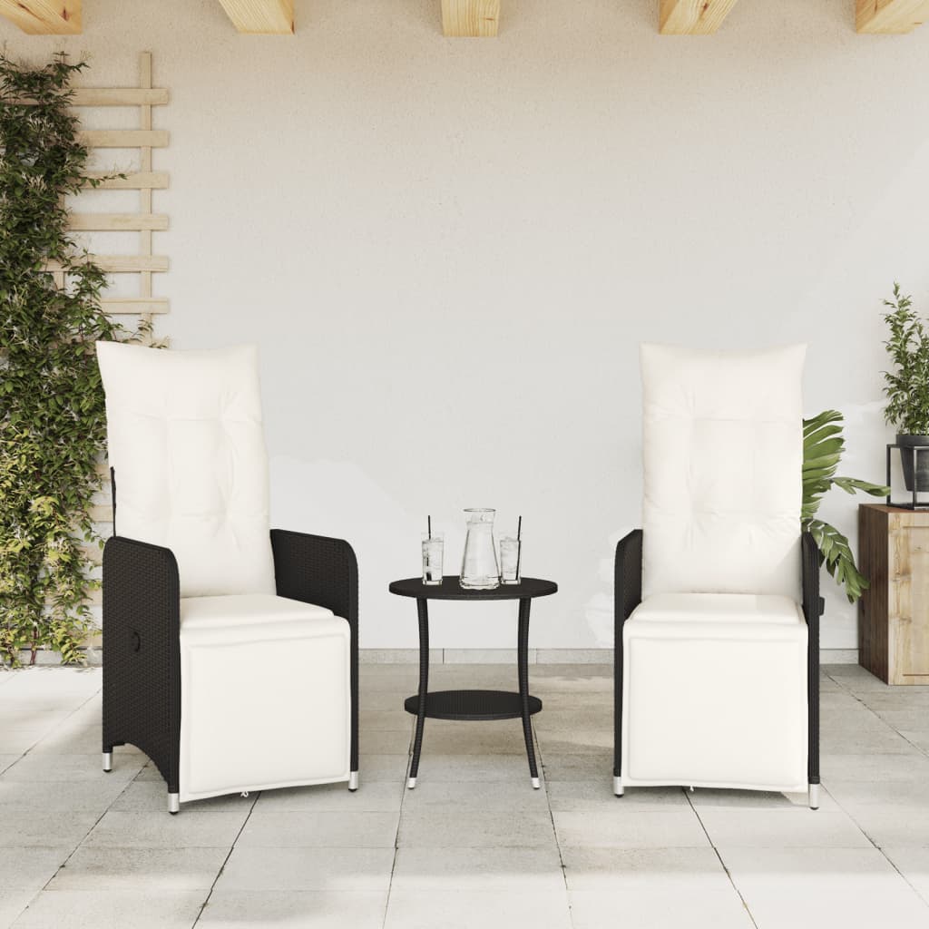 vidaXL Sillones reclinable jardín cojines 2 uds ratán sintético negro