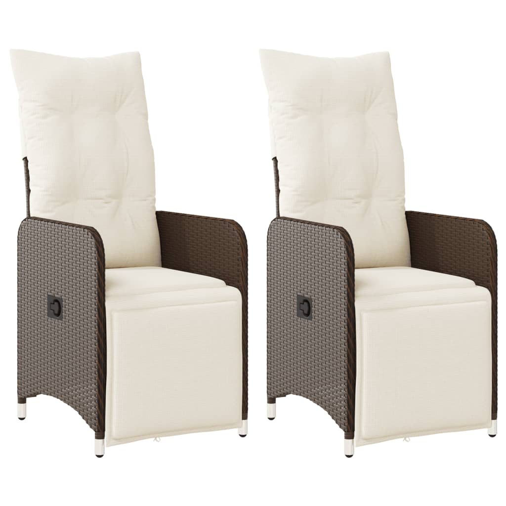 vidaXL Sillones reclinables jardín con cojines marrones 2 uds ratán PE