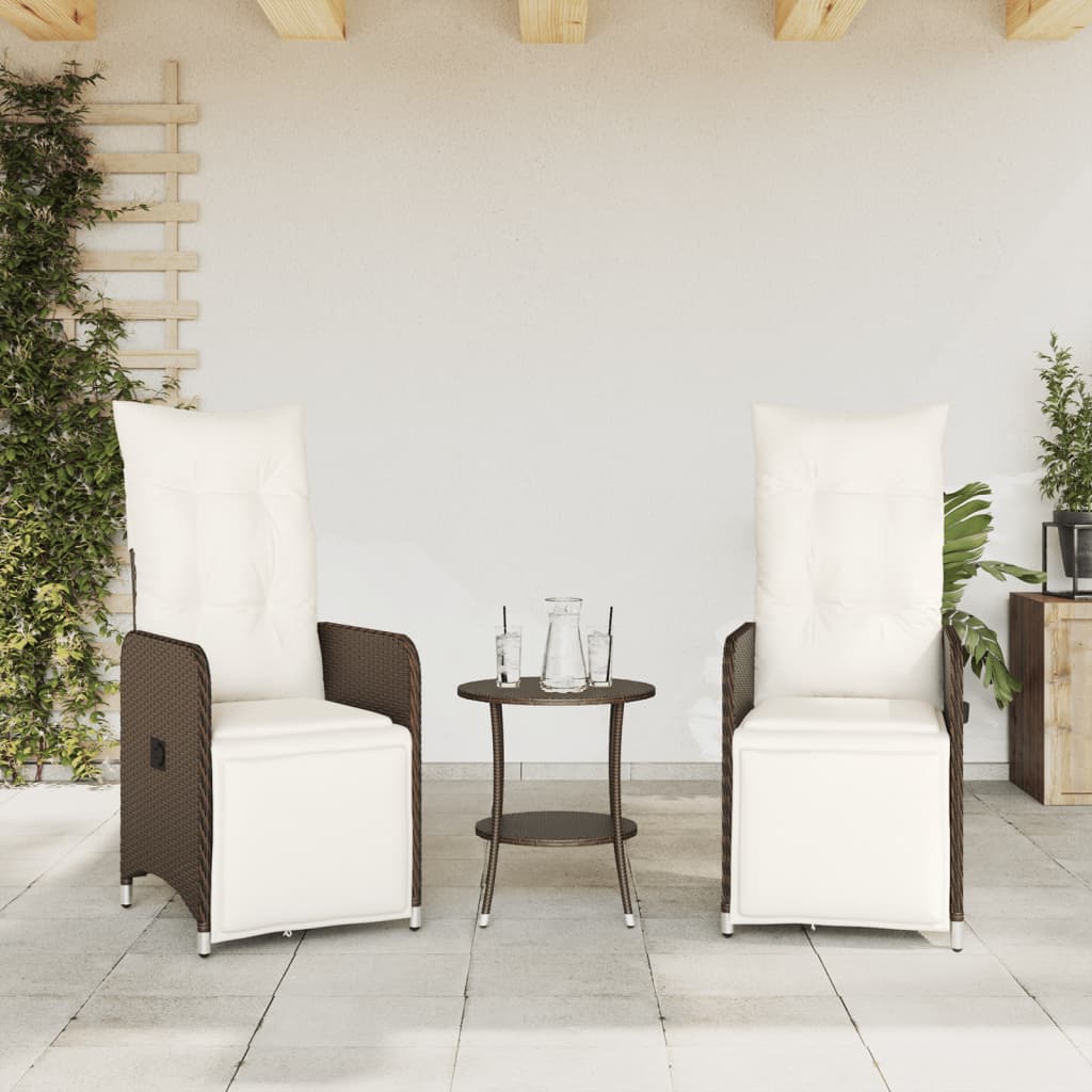 vidaXL Sillones reclinables jardín con cojines marrones 2 uds ratán PE