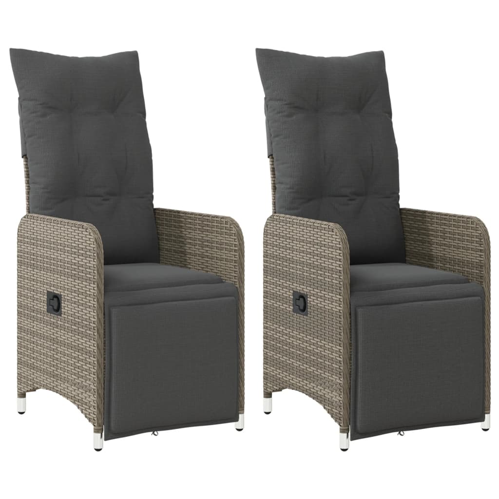 vidaXL Sillones reclinable jardín y cojines 2 uds ratán sintético gris