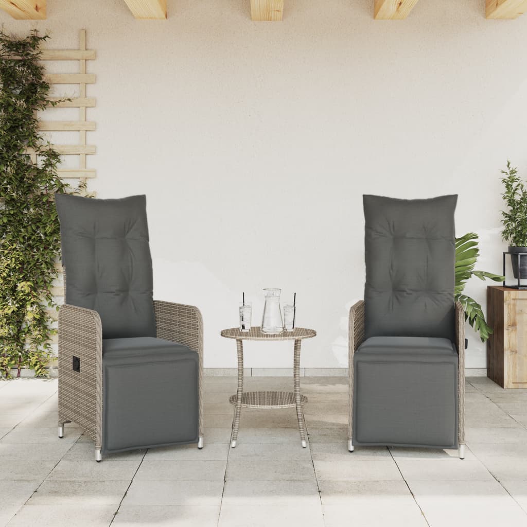 vidaXL Sillones reclinable jardín y cojines 2 uds ratán sintético gris