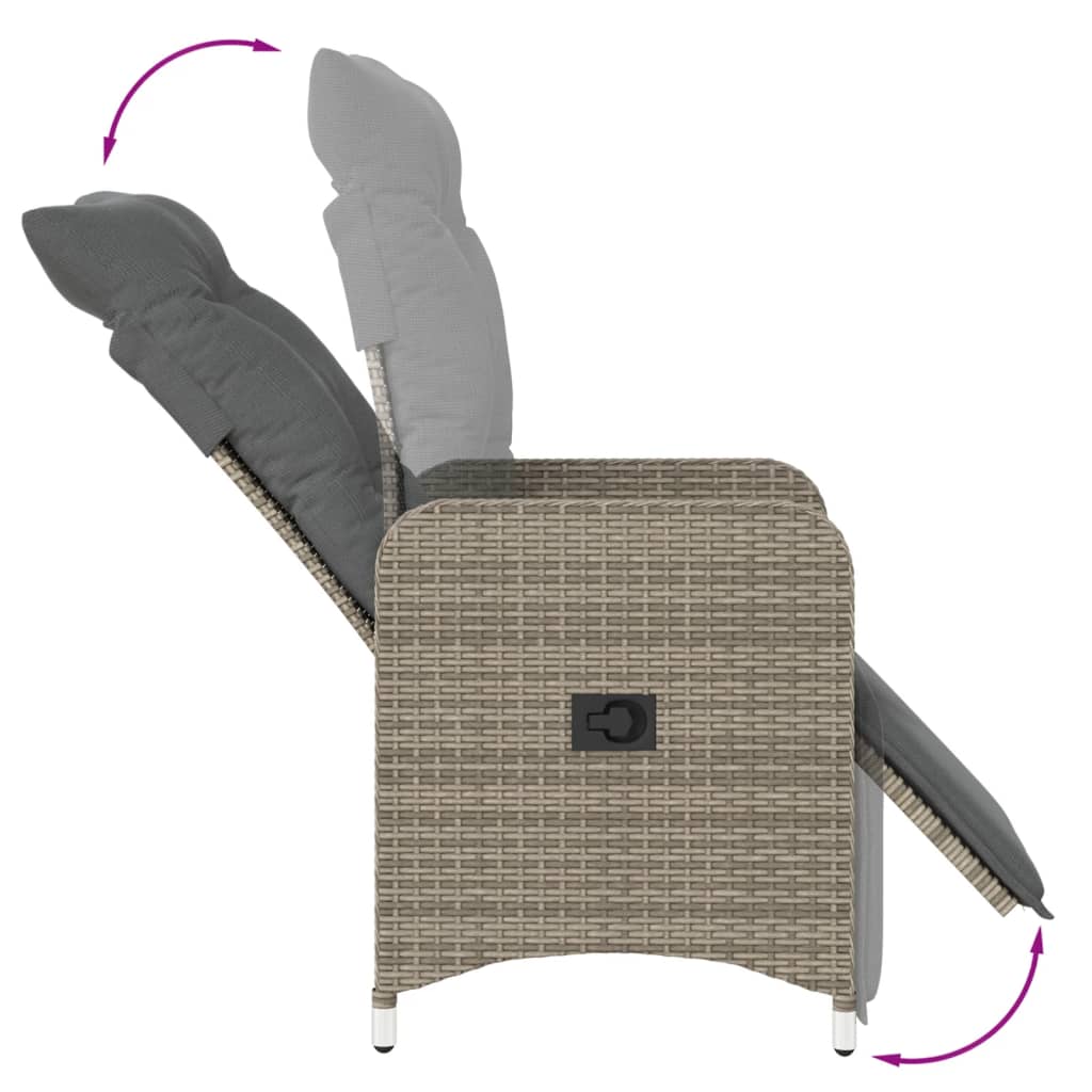 vidaXL Sillones reclinable jardín y cojines 2 uds ratán sintético gris