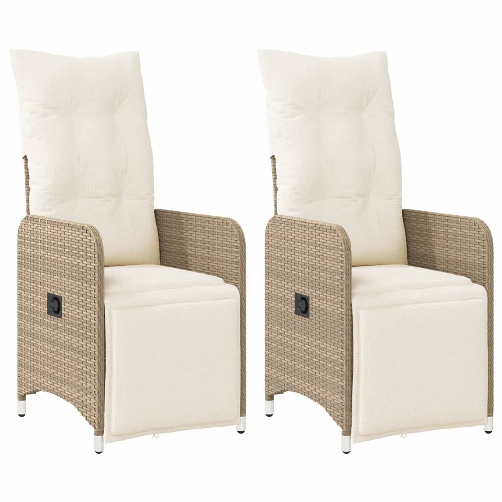 vidaXL Sillones reclinables de jardín con cojines beige 2 uds ratán PE