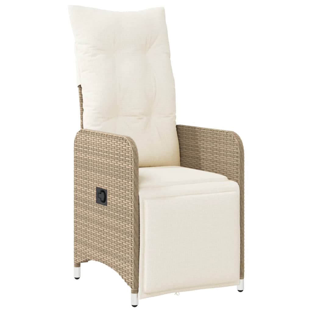 vidaXL Sillones reclinables de jardín con mesa 2 uds ratán PE beige