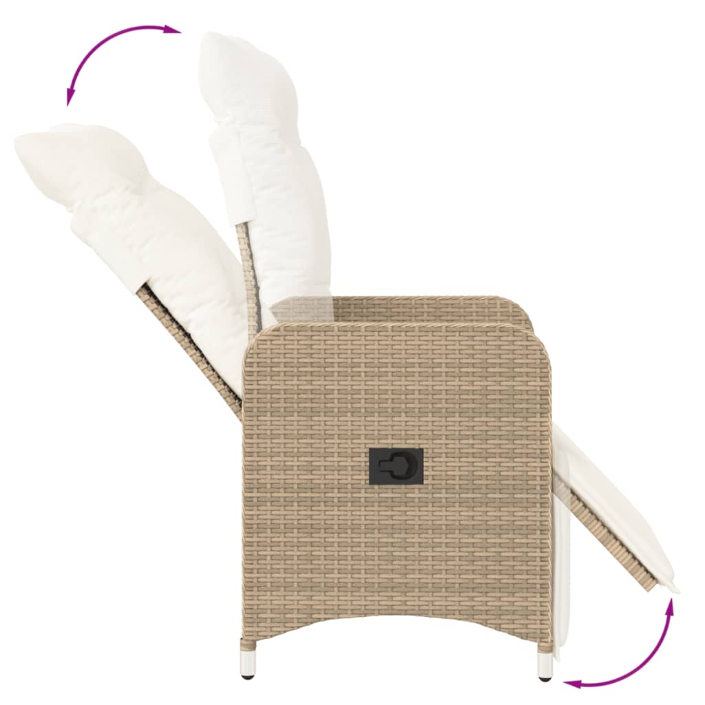 vidaXL Sillones reclinables de jardín con mesa 2 uds ratán PE beige