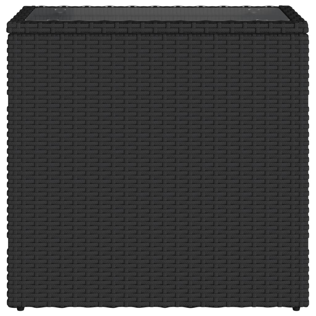 vidaXL Mesa auxiliar jardín tapa vidrio ratán PE negro 58x27,5x55 cm