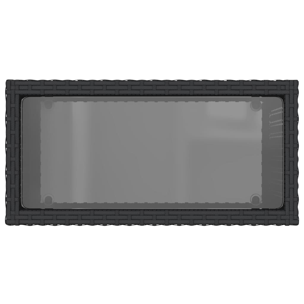 vidaXL Mesa auxiliar jardín tapa vidrio ratán PE negro 58x27,5x55 cm