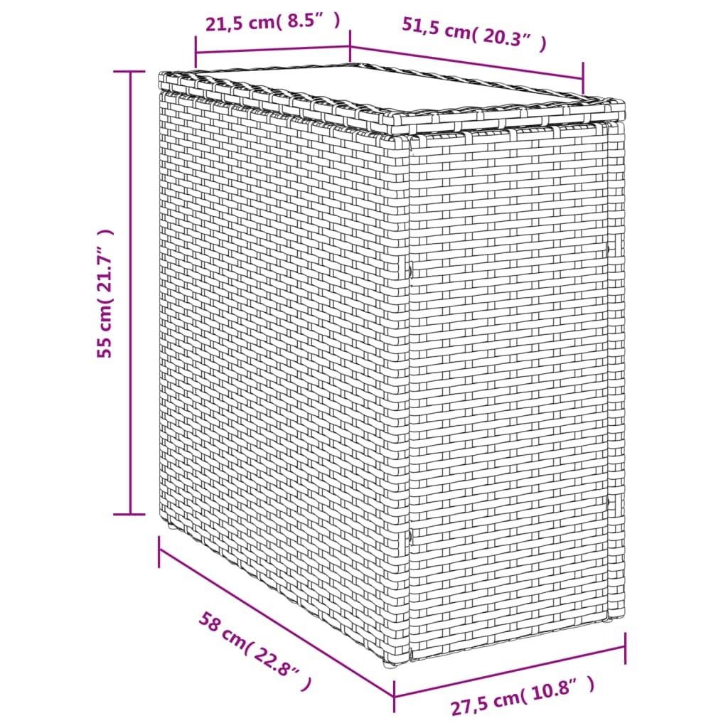 vidaXL Mesa auxiliar jardín tapa vidrio ratán PE negro 58x27,5x55 cm