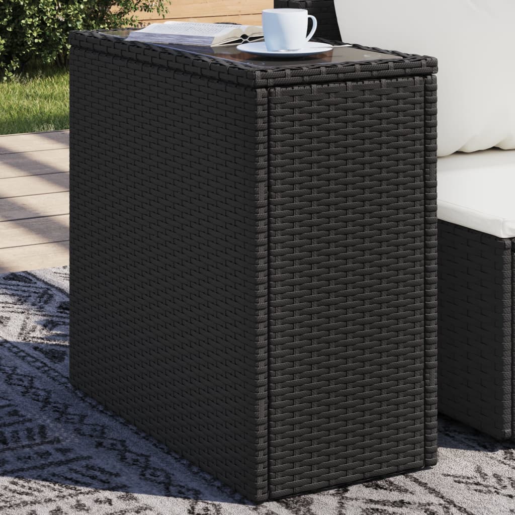 vidaXL Mesa auxiliar jardín tapa vidrio ratán PE negro 58x27,5x55 cm