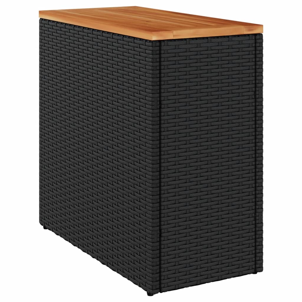 vidaXL Mesa auxiliar jardín tapa madera ratán PE negro 58x27,5x55 cm