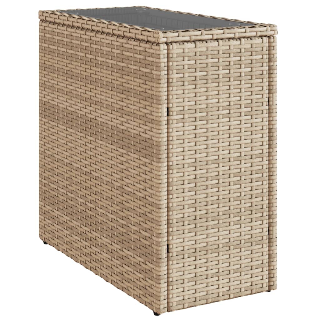 vidaXL Mesa auxiliar jardín tapa vidrio ratán PE beige 58x27,5x55 cm