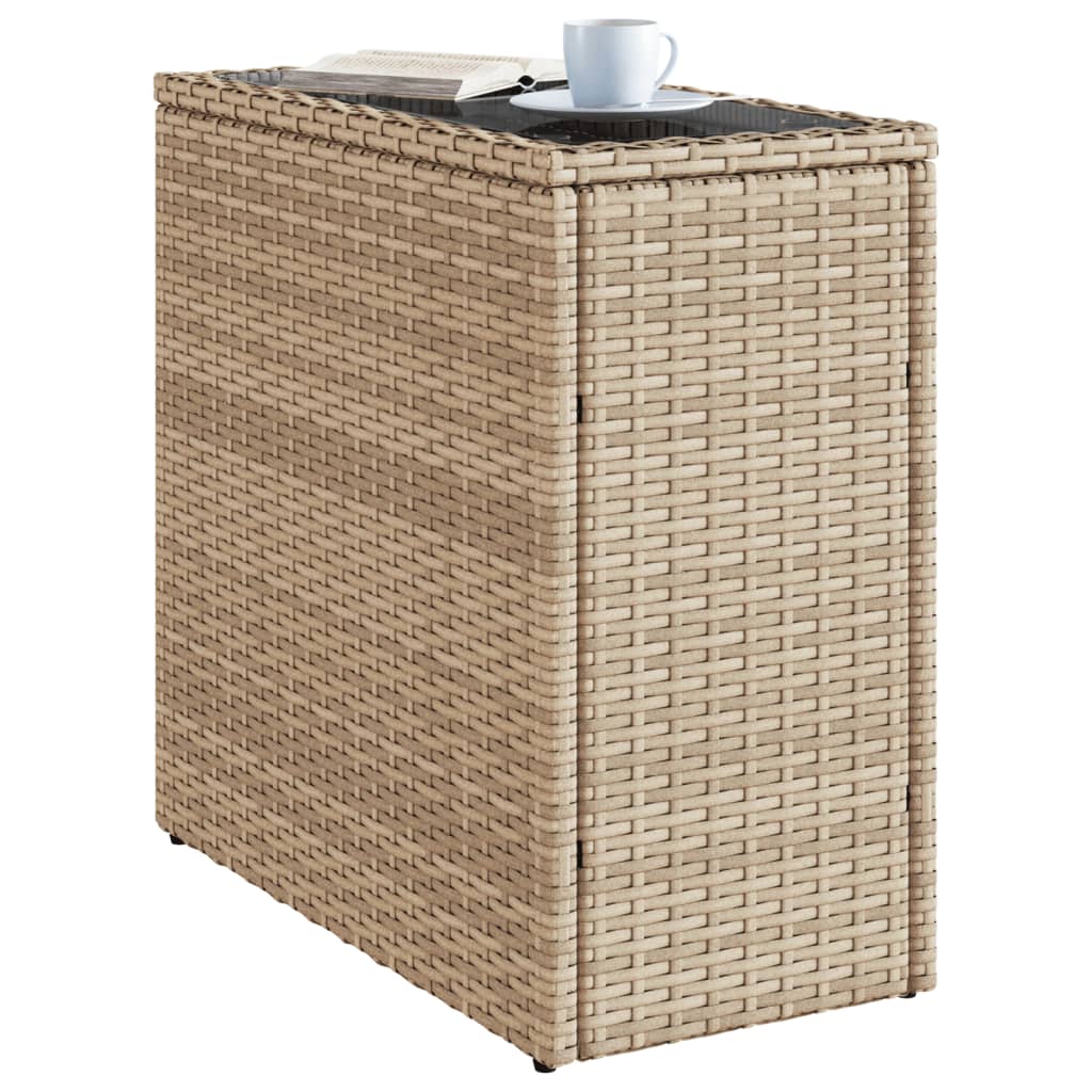 vidaXL Mesa auxiliar jardín tapa vidrio ratán PE beige 58x27,5x55 cm