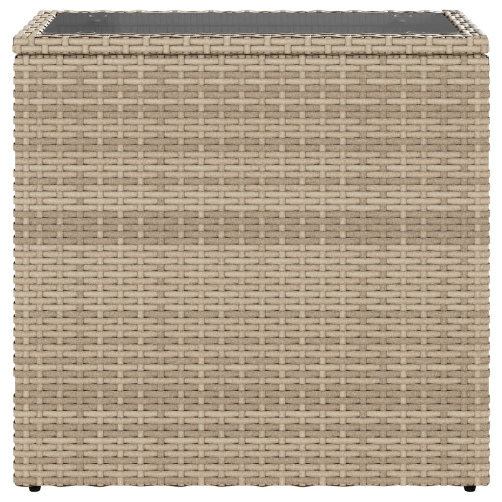 vidaXL Mesa auxiliar jardín tapa vidrio ratán PE beige 58x27,5x55 cm