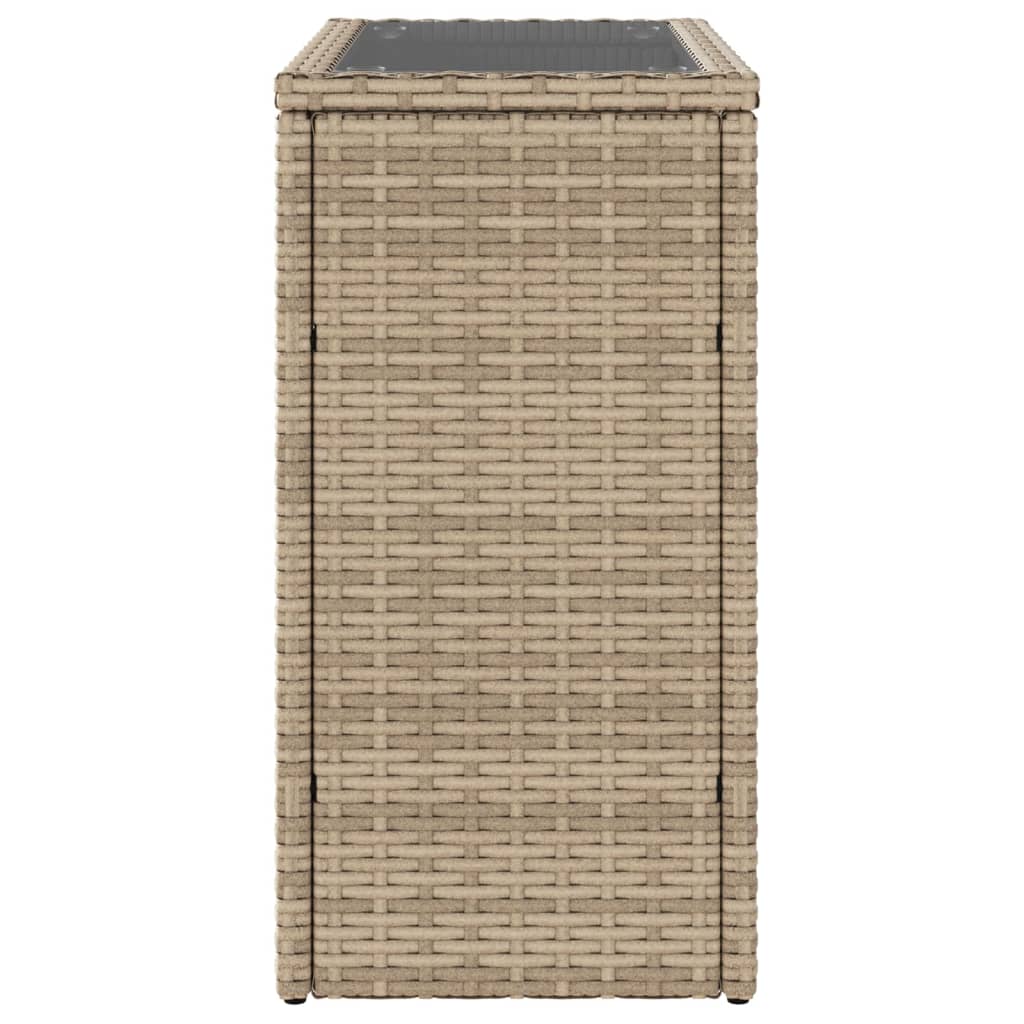 vidaXL Mesa auxiliar jardín tapa vidrio ratán PE beige 58x27,5x55 cm