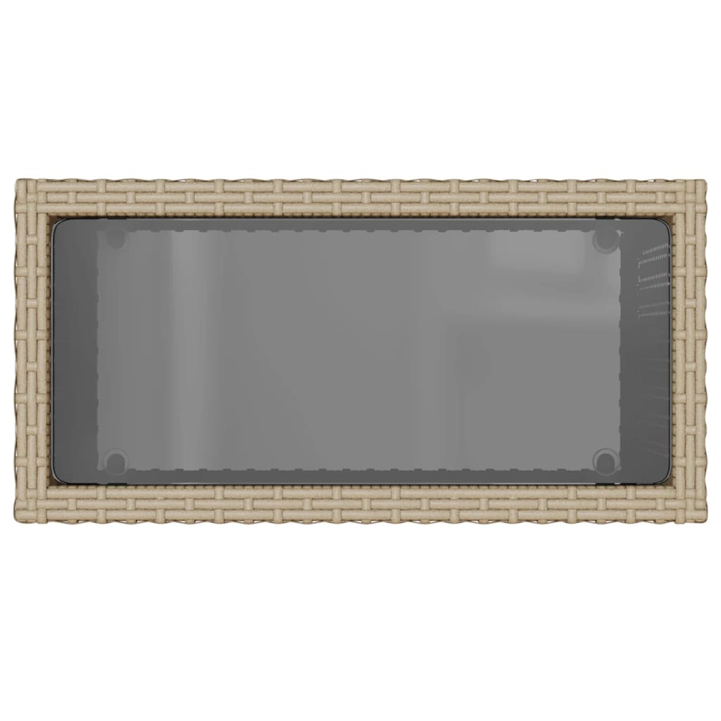 vidaXL Mesa auxiliar jardín tapa vidrio ratán PE beige 58x27,5x55 cm