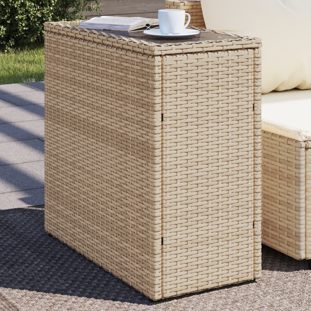 vidaXL Mesa auxiliar jardín tapa vidrio ratán PE beige 58x27,5x55 cm