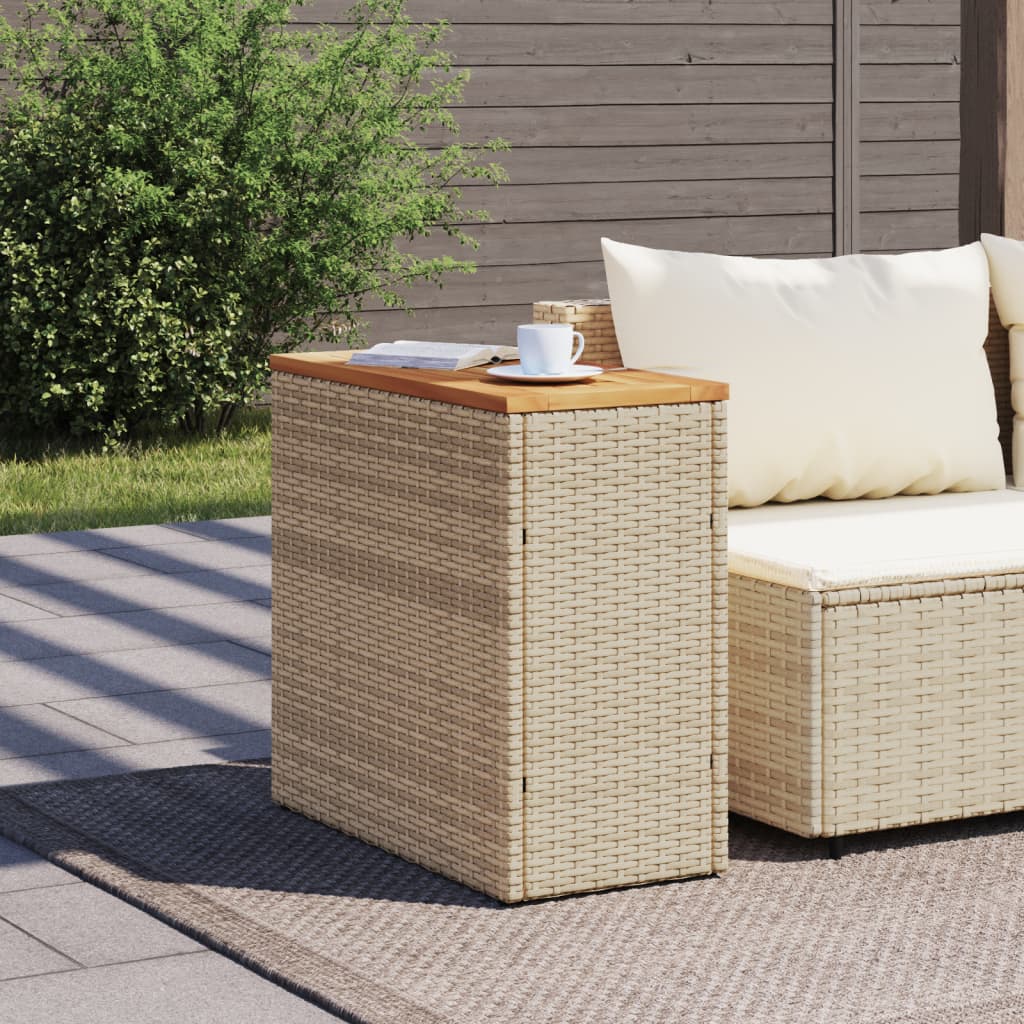 vidaXL Mesa auxiliar jardín tapa madera ratán PE beige 58x27,5x55 cm