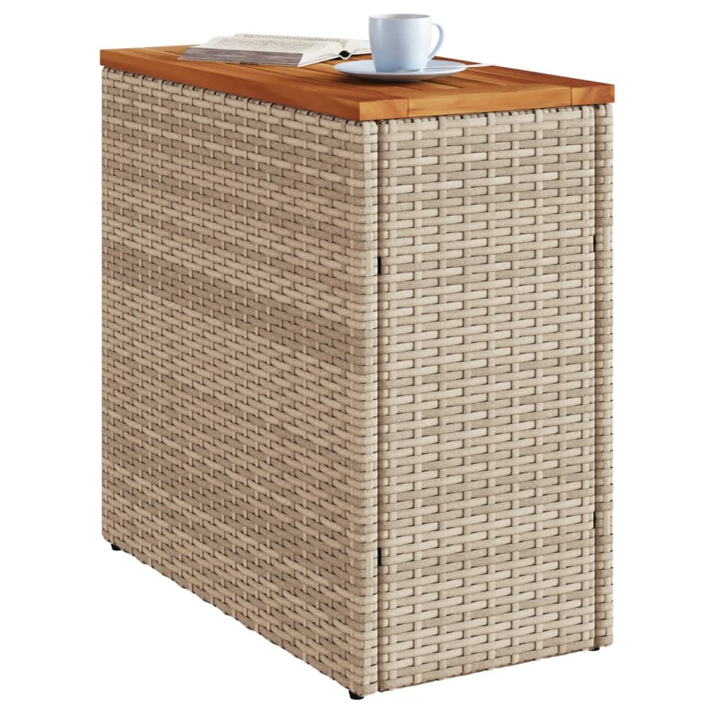 vidaXL Mesa auxiliar jardín tapa madera ratán PE beige 58x27,5x55 cm