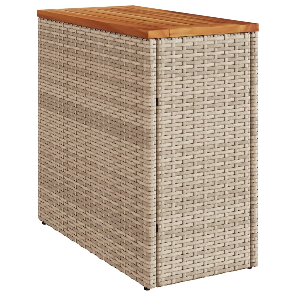 vidaXL Mesa auxiliar jardín tapa madera ratán PE beige 58x27,5x55 cm