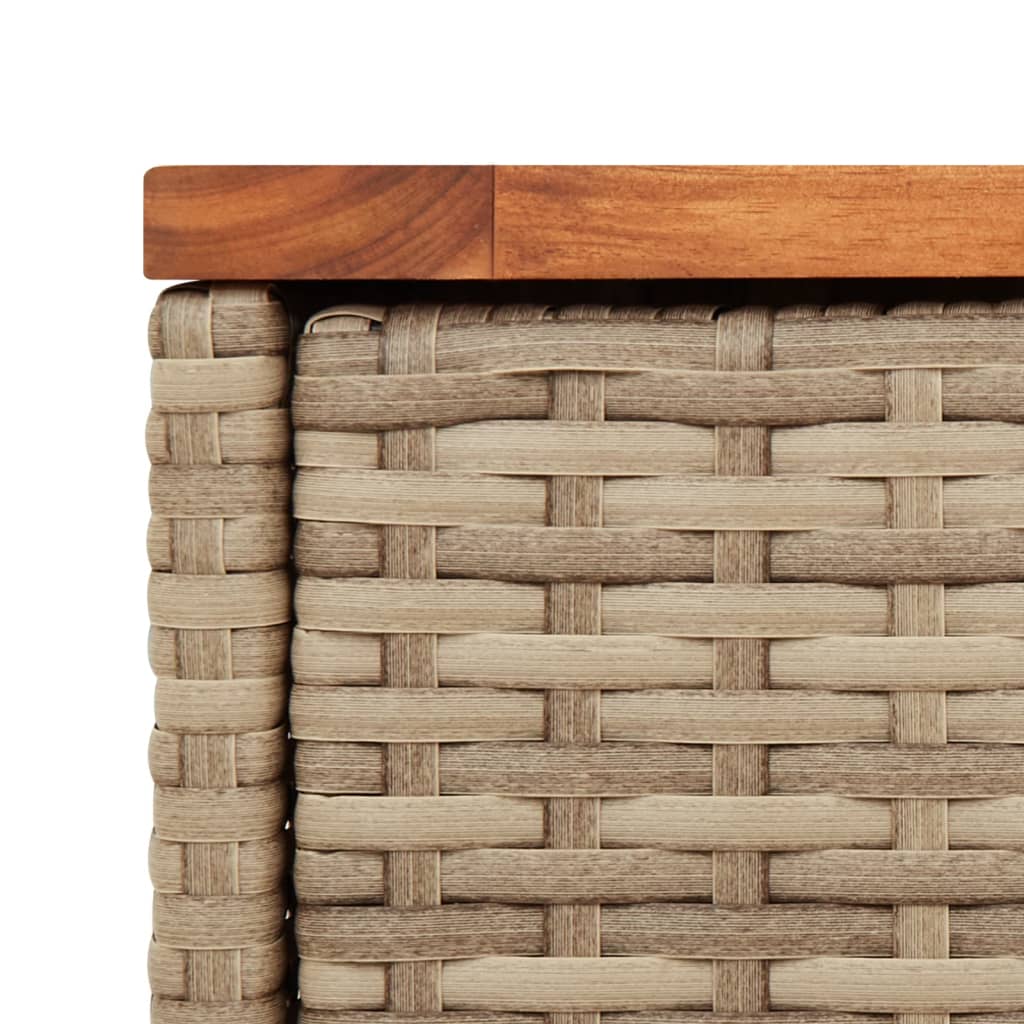 vidaXL Mesa auxiliar jardín tapa madera ratán PE beige 58x27,5x55 cm