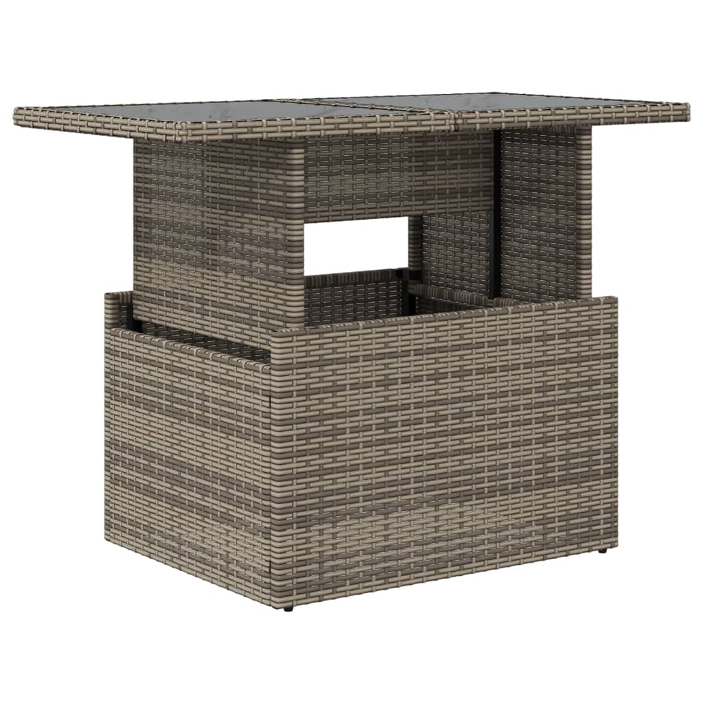 vidaXL Mesa de jardín superficie de vidrio ratán PE gris 100x55x73 cm