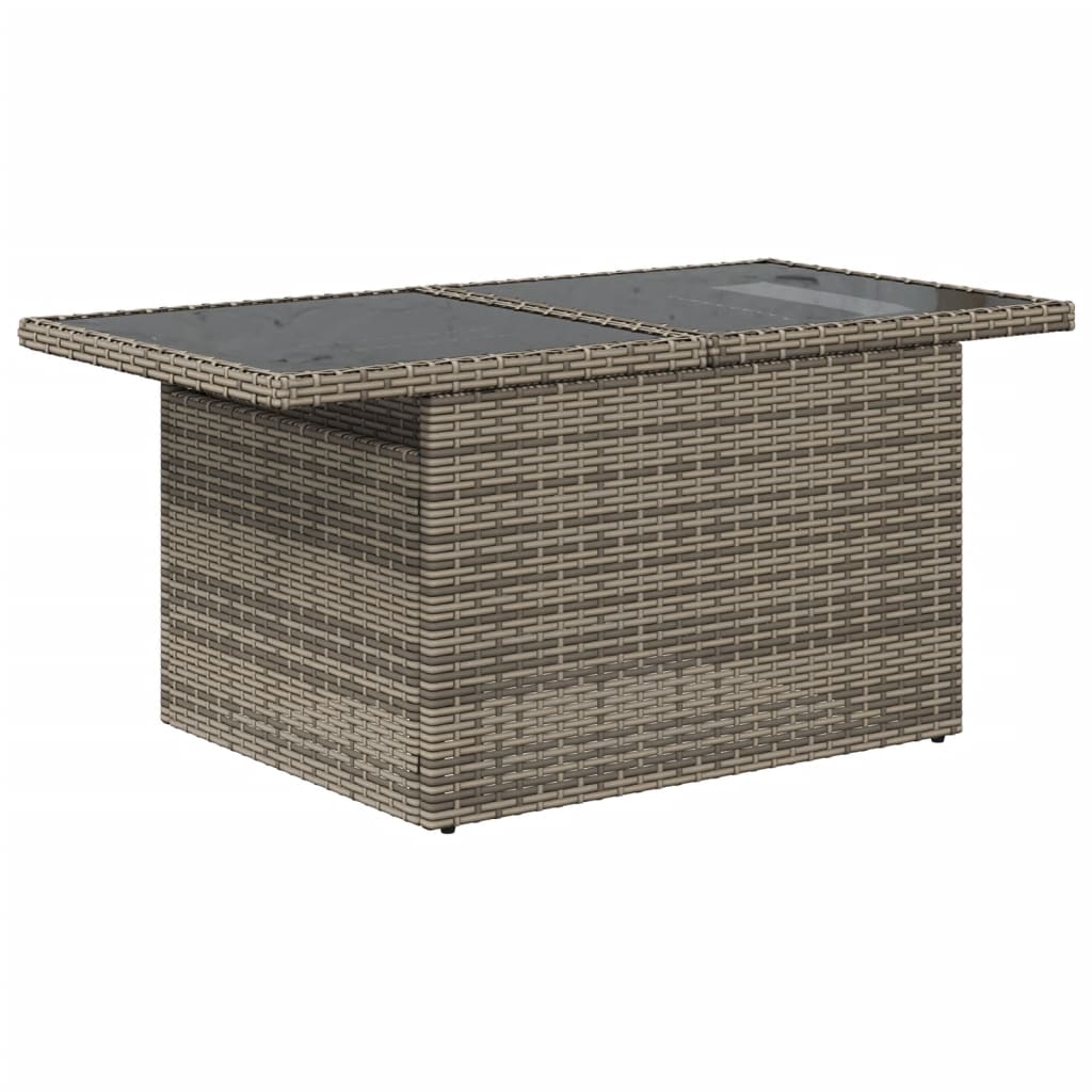 vidaXL Mesa de jardín superficie de vidrio ratán PE gris 100x55x73 cm