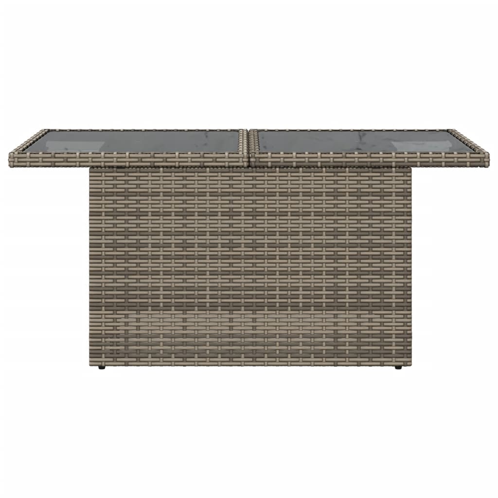 vidaXL Mesa de jardín superficie de vidrio ratán PE gris 100x55x73 cm