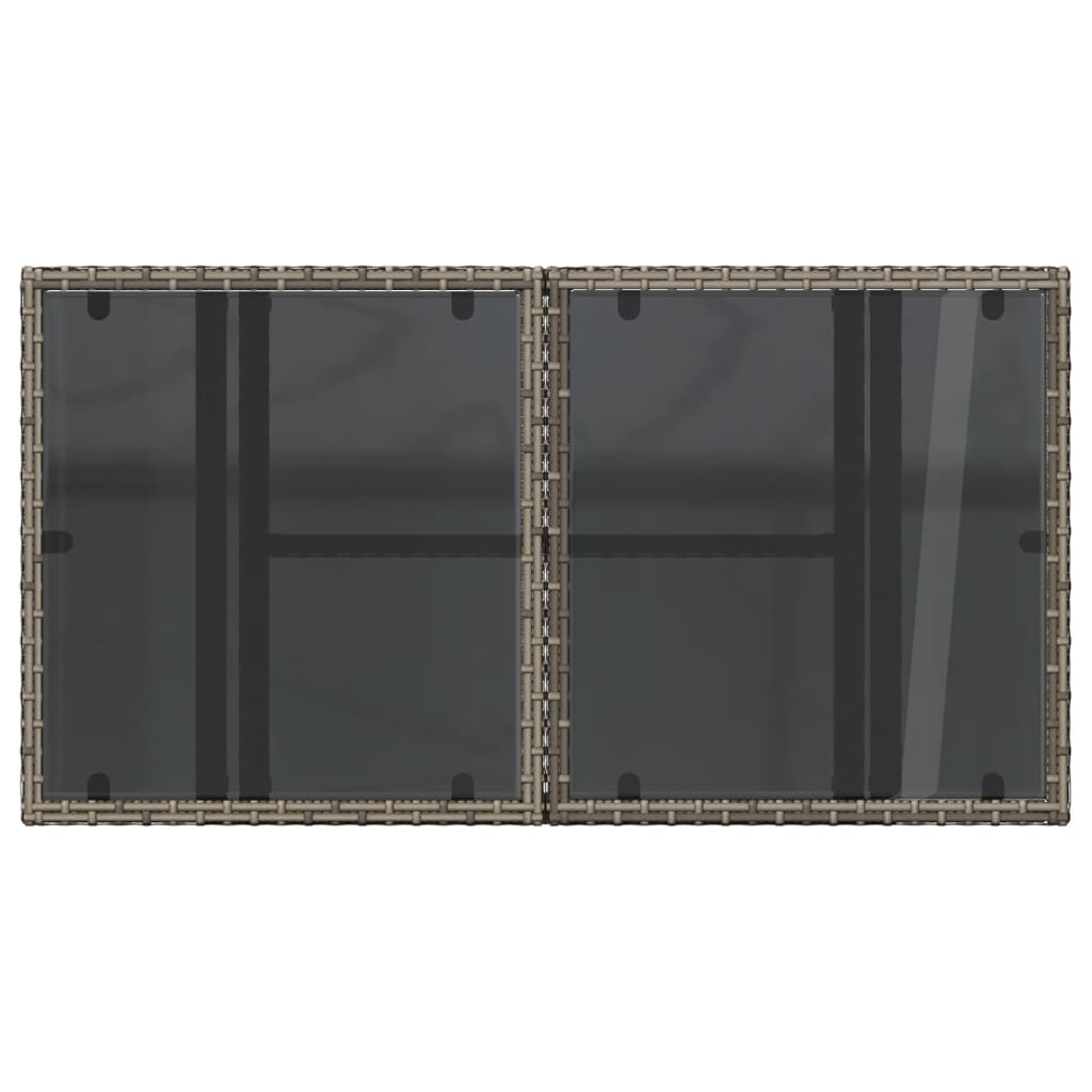 vidaXL Mesa de jardín superficie de vidrio ratán PE gris 100x55x73 cm