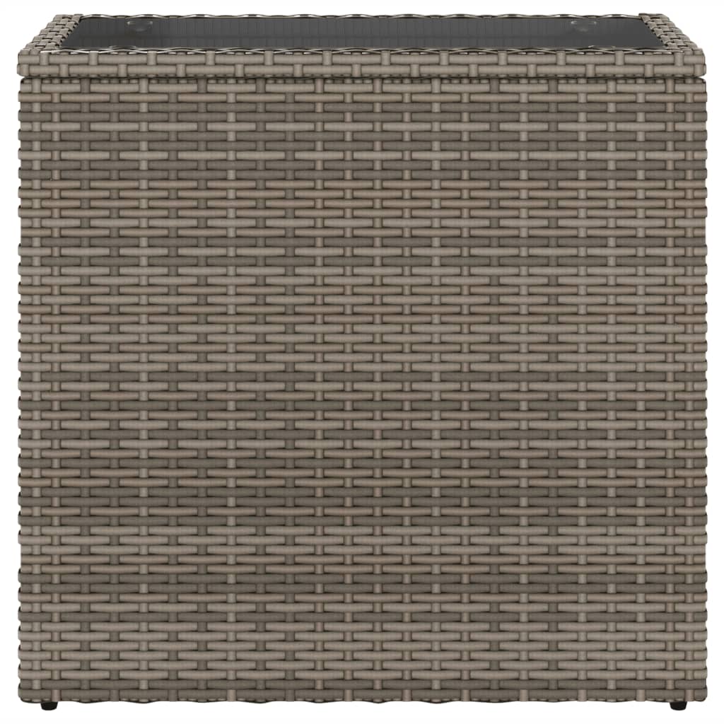 vidaXL Mesa auxiliar jardín tapa vidrio ratán PE gris 58x27,5x55 cm