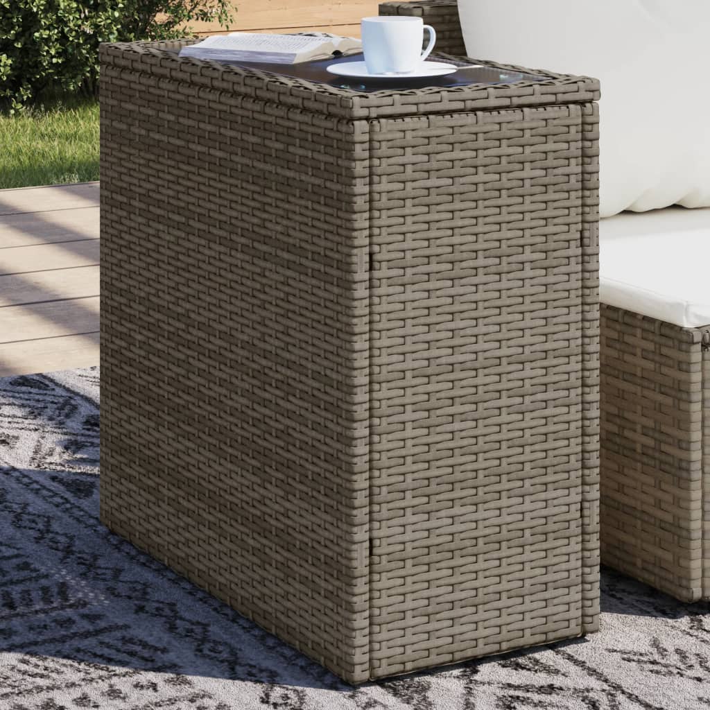 vidaXL Mesa auxiliar jardín tapa vidrio ratán PE gris 58x27,5x55 cm